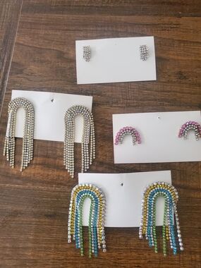 Crystal Rainbow Fringe Earrings - Multicolor Set Of 5